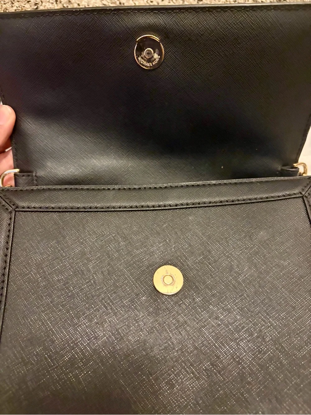 MICHAEL KORS Black Leather Studded Crossbody Bag with Gold Hardware